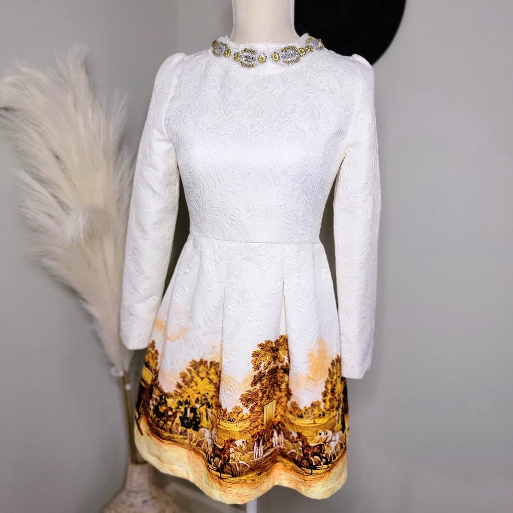 Daisy White and Gold Mini Dress